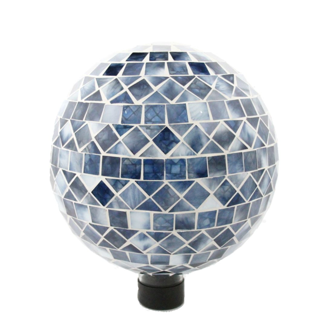 Glass Globe with Hanging Chain – Blue Triangle/Square – 10″